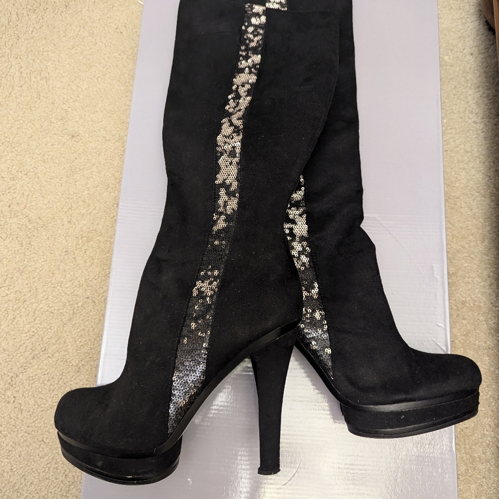 Jennifer Lopez Boots Womens 10 M Malina Tall High Heels Sequins 112913 Black